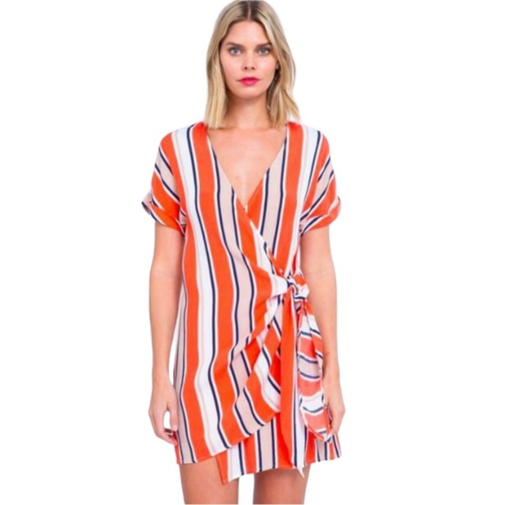 Skylar+Madison Orange Striped Wrap Dress